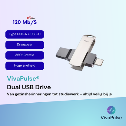 VivaPulse® Dual USB Flash Drive 128 GB | Hoge Snelheid Dual Memory Pemium Kwaliteit