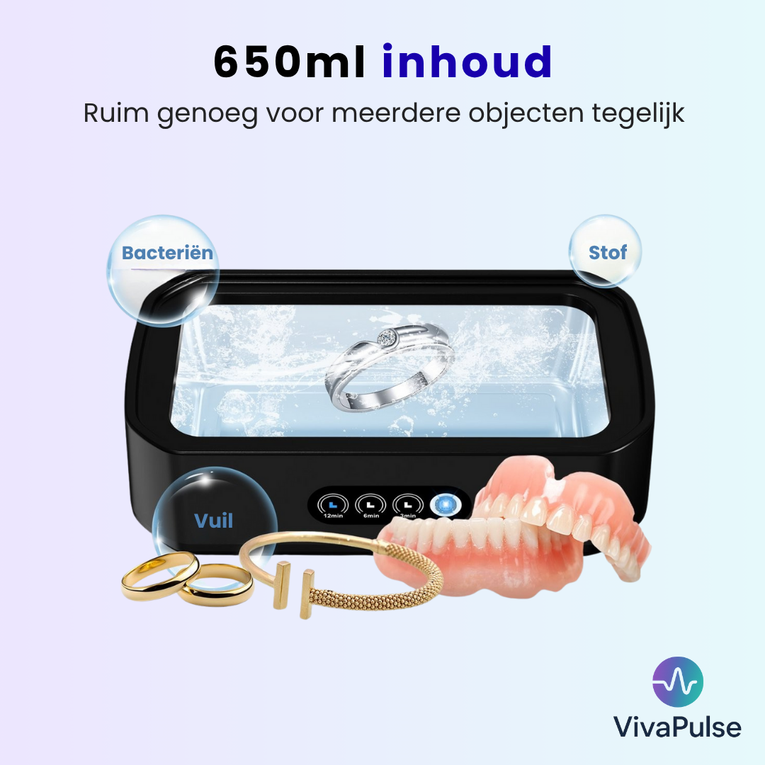 VivaPulse® Premium Ultrasoon Reiniger 650ML | Breng de Glans en Hygiëne van Uw Kostbaarste Items Terug