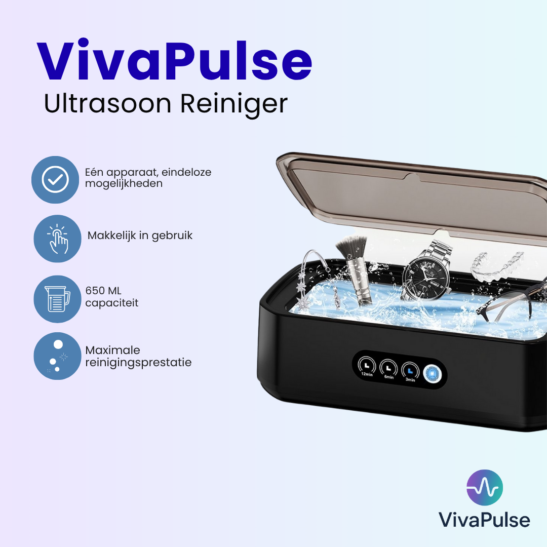 VivaPulse® Premium Ultrasoon Reiniger 650ML | Breng de Glans en Hygiëne van Uw Kostbaarste Items Terug